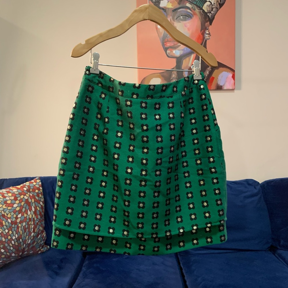 Anthropologie HD in Paris Green Patterned Skirt - Size 4 - Picture 5 of 14